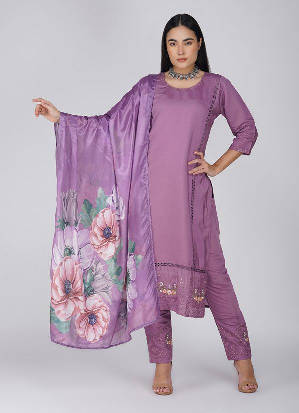Lilac Silk Straight Cut Suit