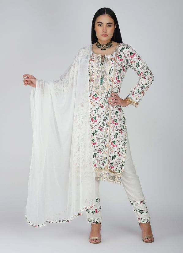 White Rayon Shift Style Trouser Suit