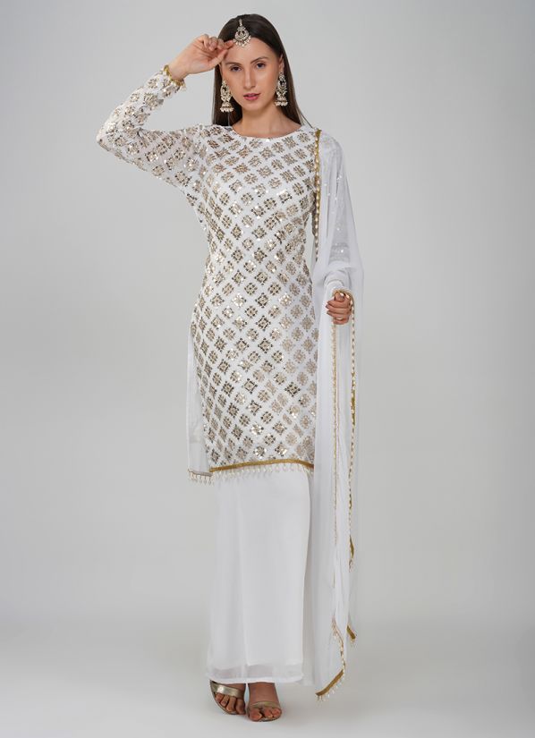 Ivory Embroidered Sharara Suit Set