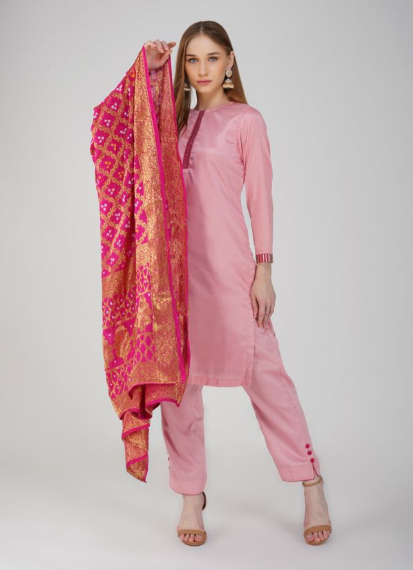 Buy Pink Banarasi Dupatta Suit Set