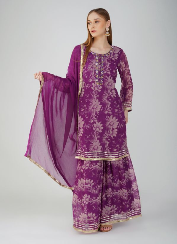 Buy Purple Georgette Printed Suit Set