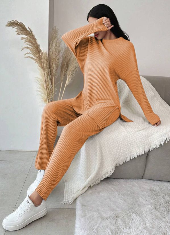 Buy Tan Cotton Ribbed Co-Ord Set