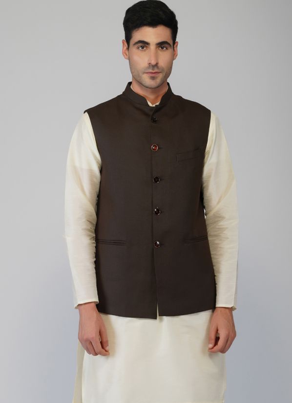 Band Collar Twill Nehru Waist Coat