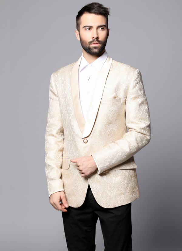Cream & Gold Damask Brocade Blazer