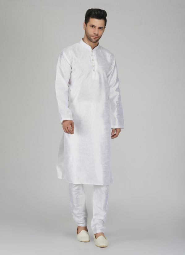 Buy Men's Stylish White Kurta Pyjama Set