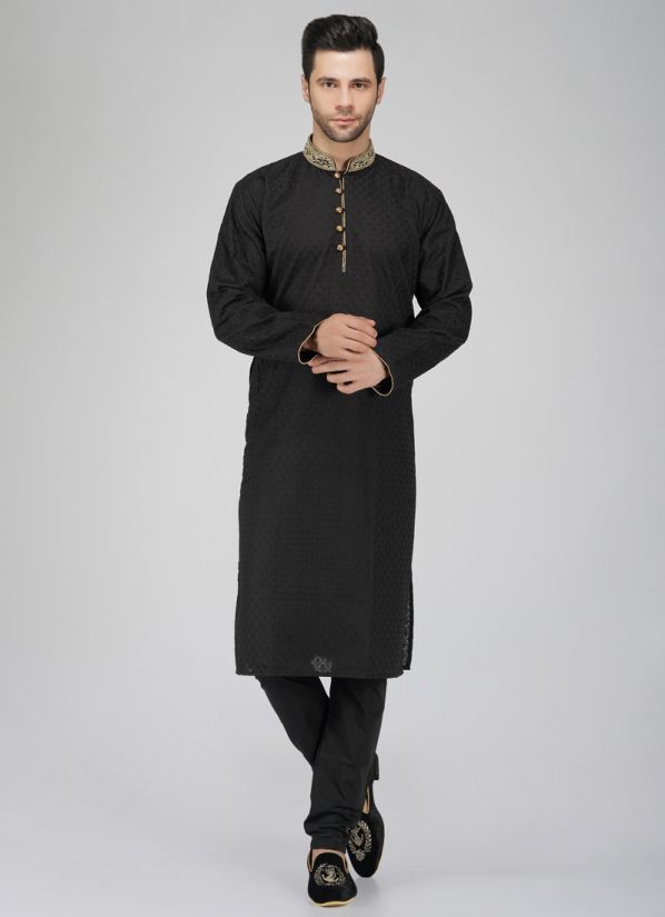 Men's Black Aligarh Pyjama Kurta Set