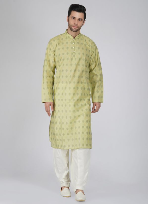Men's Stylish Green Jacquard Salwar Kameez