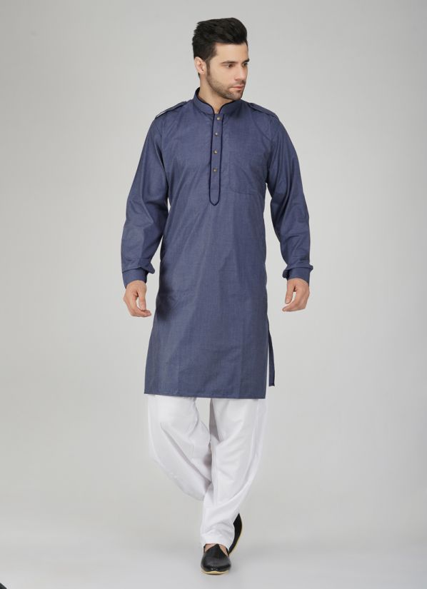 Elegant Men's Denim Blue Salwar Kameez