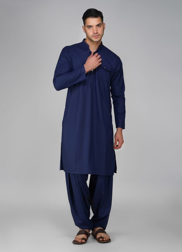 Buy Navy Blue Cotton Kurta Salwar Set