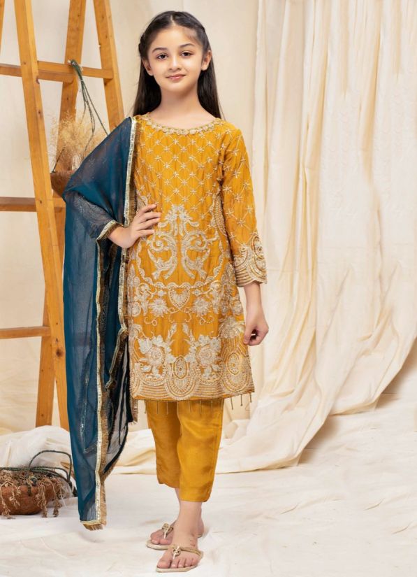 Mustard Embroidered Straight Cut Suit Set