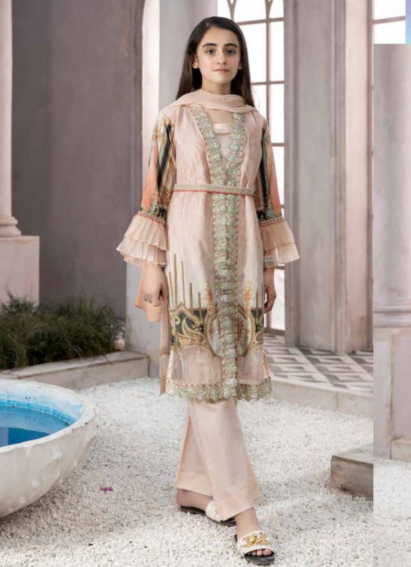 Peach Center Front Embroidered Shift Suit Set