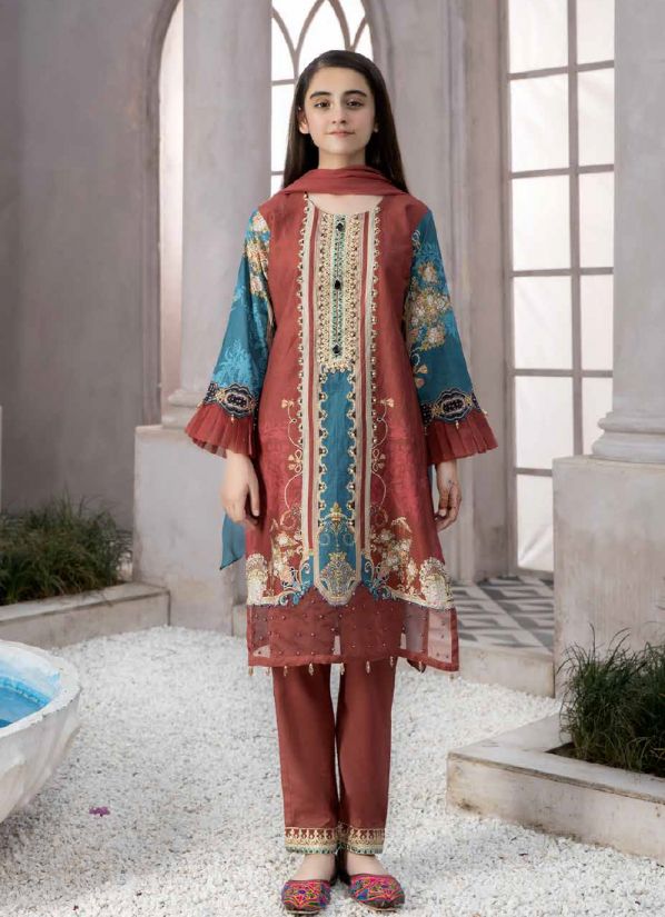 Blue Thread Embroidered Straight Cut Suit Set