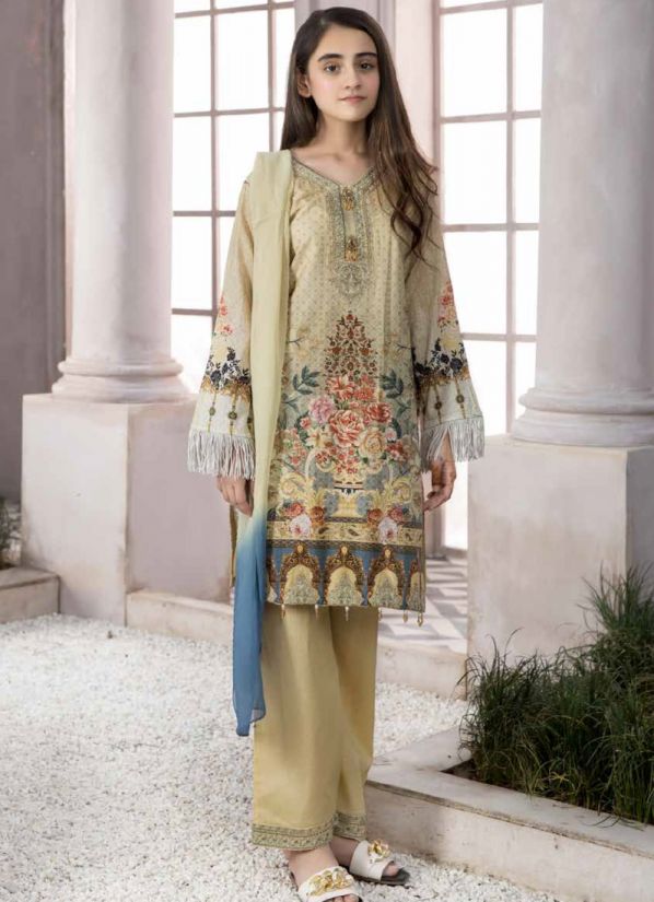 Yellow Embroiderey Straight Cut Suit Set