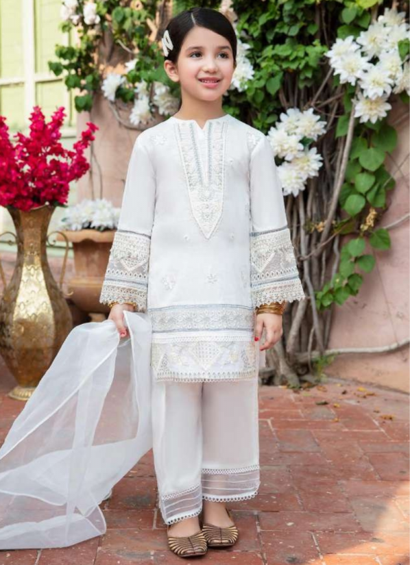 Kids Off-White Lawn Embroidered Suit Set