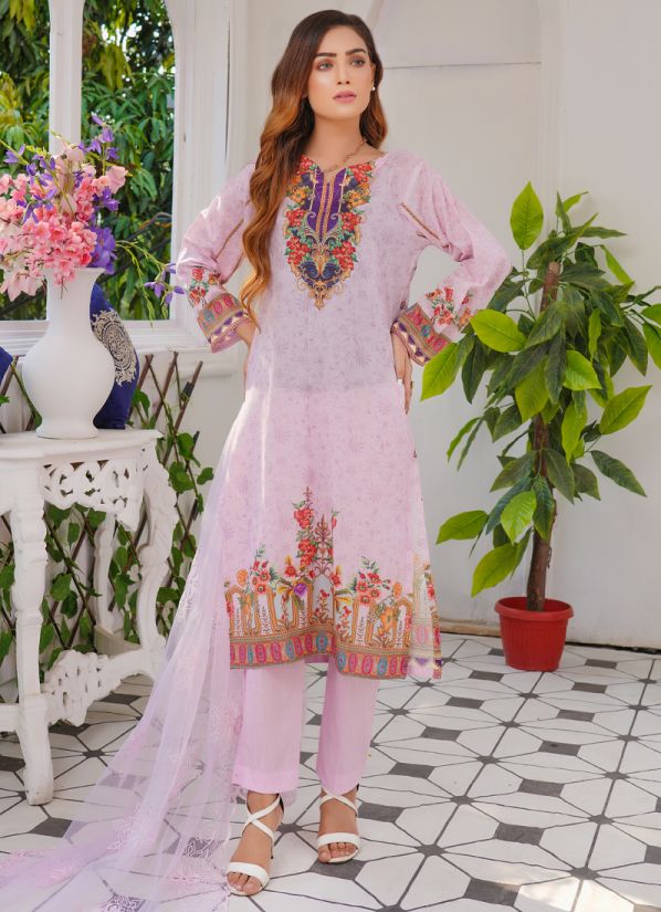 Pink Kameez Pakistani Suit With Trouser & Dupatta