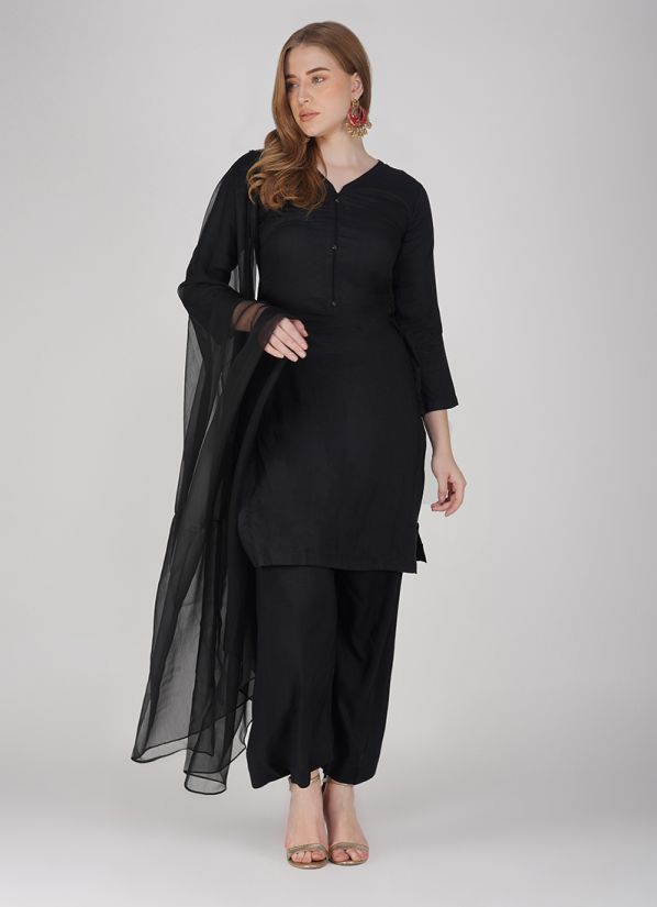 Black Linen Shift Style Trouser Suit Set