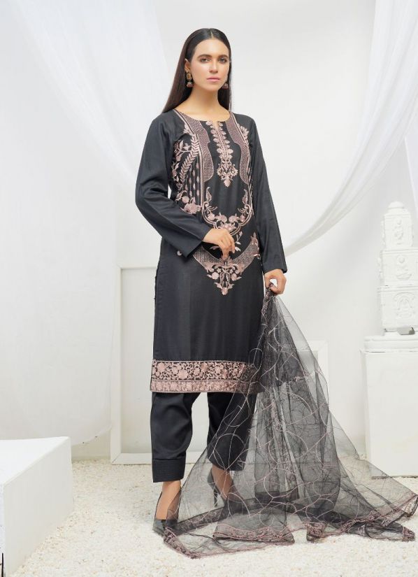 Black Linen Net Embroidered Dupatta Salwar Suit Set