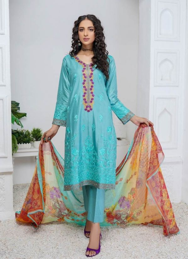 Buy Green Kameez Embroidered Pakistani Suit with Trouser & Dupatta