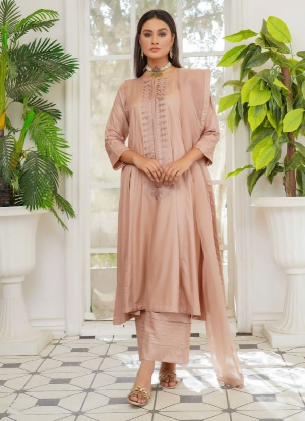 Blush Linen Self Embroidered Suit Set