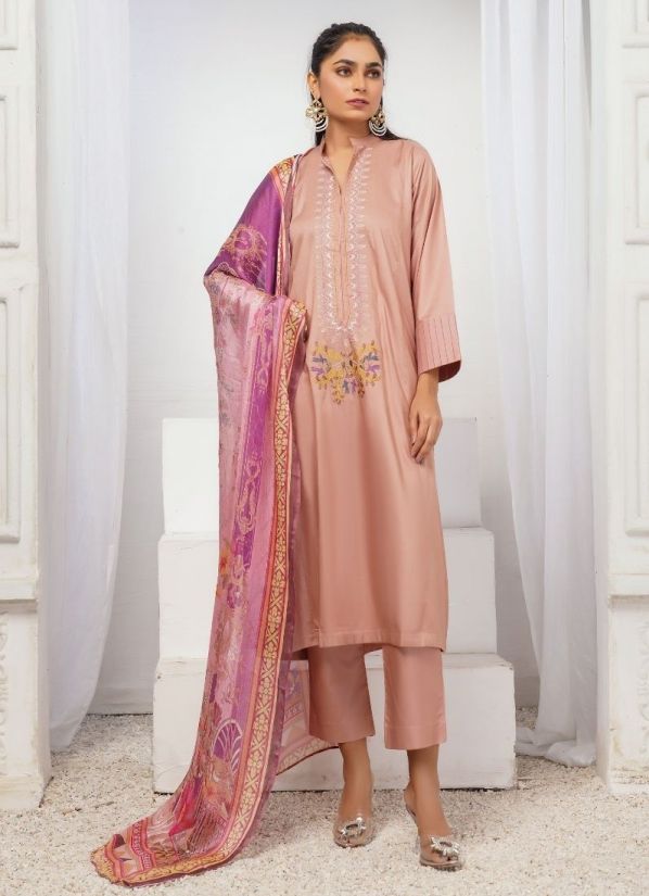 Buy Pink Linen Pakistani Suit with Trouser & Dupatta
