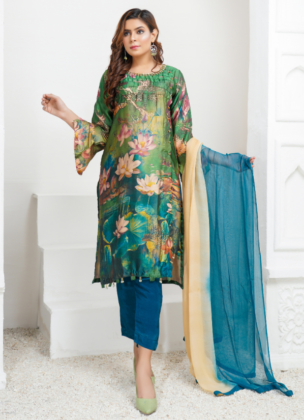 Stylish Satin Print Suit Set