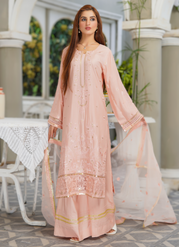 Embroidered Pink Linen Suit