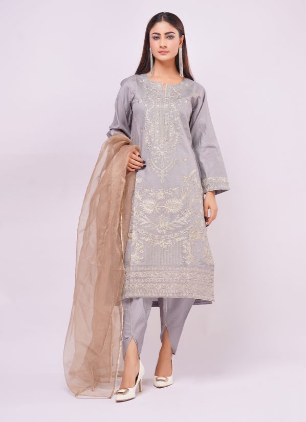 Grey Embroidered Ladies Suit