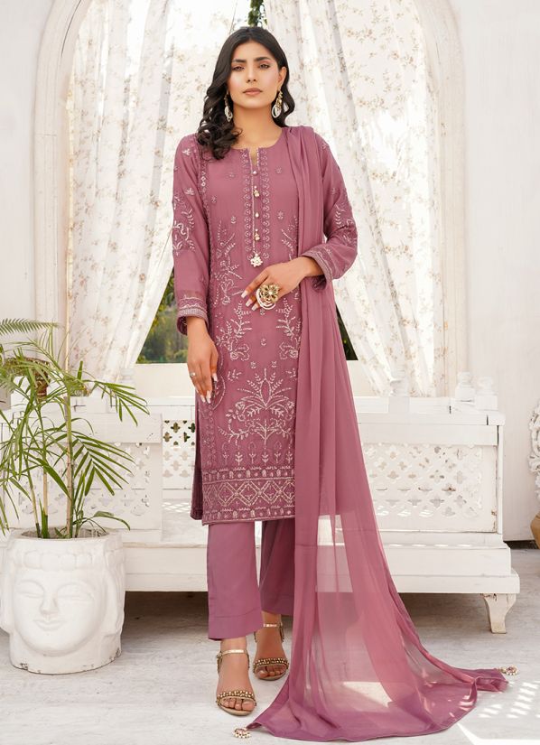 Lilac Embroidered Chiffon Suit Set