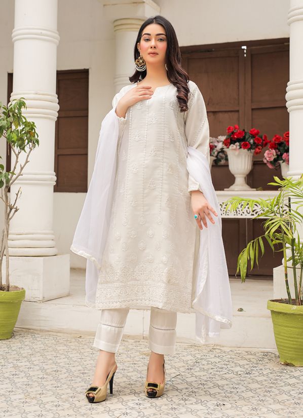 White Organza Embroidered Suit Set