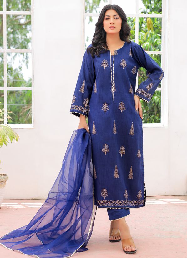 Navy Blue Raw Silk Straight Cut Suit Set