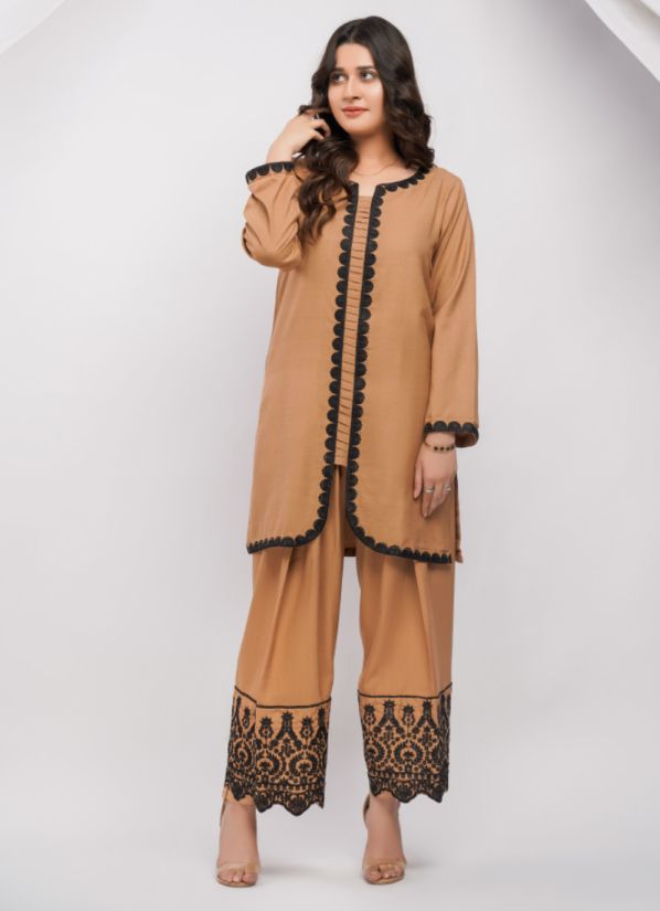 Mouse brown Dhanak Embroidered Co-Ord Set