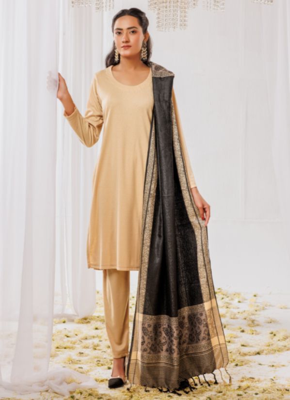 Coffee Woollen Knitwear Suits with Dupatta