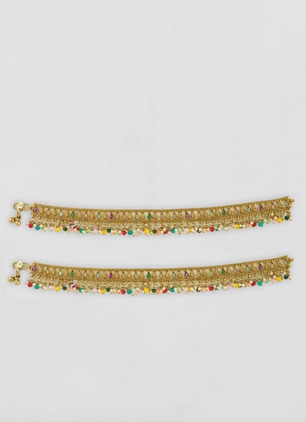 Gold Payal Pair With Multicolour Droplets
