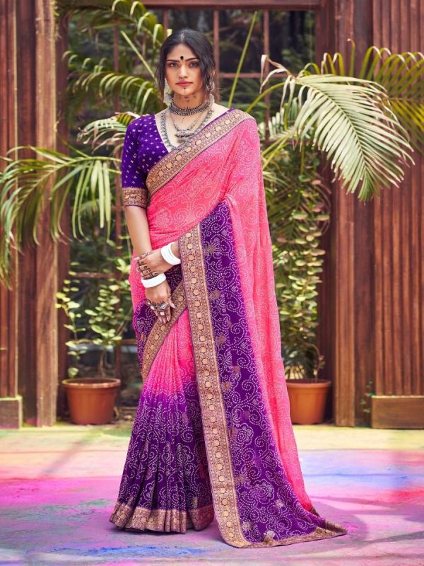 Buy Purple Bandhani Georgette Saree