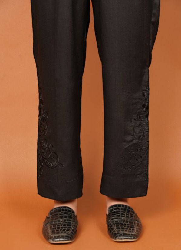 Buy Black Flare Trousers in Linen 